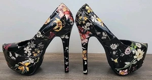 Ami Clubwear Flowers & Butterflies 6" Stilletto Platform Heels Women's 9 Black - Picture 1 of 8