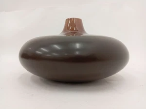 Heal's Brown Glazed Ceramic Vase Wide Flattened Shape Modern Decor - Picture 1 of 8
