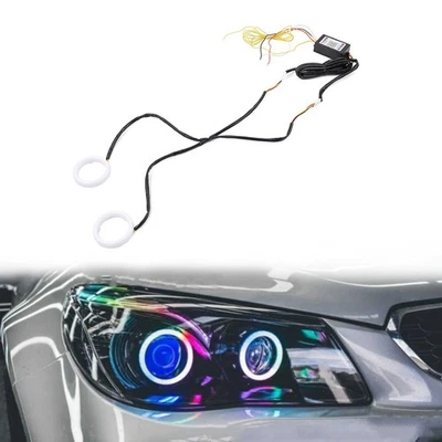 RGB Phone Control Angel Eye Lights Halo Rings Headlight DRL Retrofit 95MM - Image 1 of 4