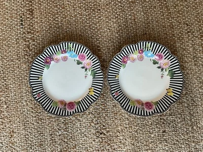 "Porcelana Grace Teaware 9"" diseño floral a rayas negras redondas" Foto 1 de 4