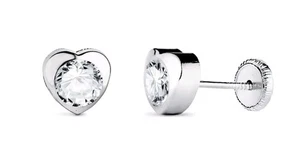 Pendientes oro Blanco 18k 750 Mls. Corazón Y Circonita. 6x6 MM. - Imagen 1 de 3