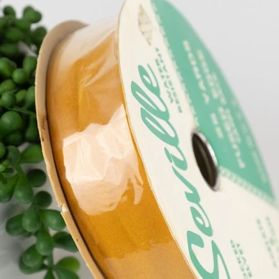 Seville Water Resistant Flocked Velvet Fuse Edge Satin Back Golden Ribbon 1.5” - Image 1 of 4