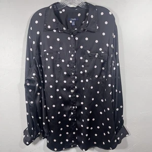 Chaps Black Polka Dot Long Sleeve Button Down Polyester Womens 2XL - Picture 1 of 7