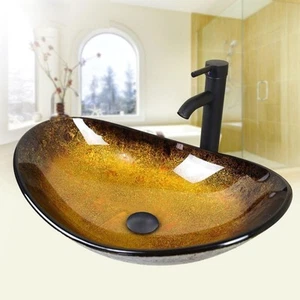 Bathroom Sink, Countertop Wash Basin, Glass Vessel Washing Bowl Set with Tap, Ca - Picture 1 of 5