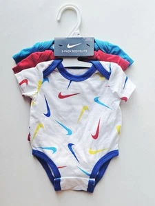 New Nike 3 Pack NEWBORN Infant Baby Bodysuits Red Blue White NWT  - Picture 1 of 3