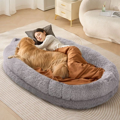 Human Dog Bed 72x48x10in Large Human Size Dog Bean Bed Washable PV Velvet - Image 1 of 4