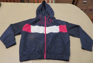 URBAN RETR Mens Jacket Windbreaker XL Colorblock Full Zip Hooded Navy Red White - Picture 1 of 9