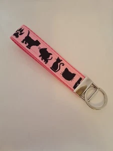 Pink and black cat print key fob wristlet - Picture 1 of 1
