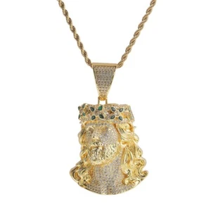 Collana catena ciondolo gioielli hip hop bling ghiacciato 5a+ zirconi placcato oro 18 carati argento - Foto 1 di 11