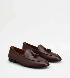 TOD’S TASSEL LOAFERS BURGUNDY 8.5 US LEATHER $925 MAROON ITALY BELGIAN SHOES - Picture 1 of 15