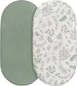 Muslin Bassinet Fitted Sheets, 2 Pack for Baby Boy and Girl, Soft Breathable Str - Picture 1 of 8
