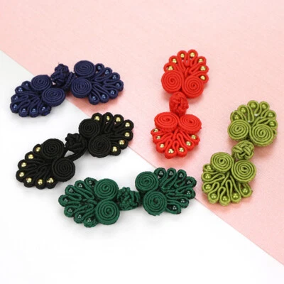 Frog Closures Swirl with Beads Chinese Knot Button Fasteners Sewing on 24Colors - Image 1 of 4