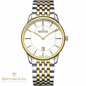 Dreyfuss & Co DGB00137/02 1980 white silver gold Stainless Steel Men's Watch NEW - Picture 1 of 1
