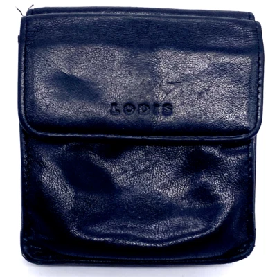 LODIS Cartera Plegable Cuero Cierre a Presión Monedero Negro Genuino Foto 1 de 4