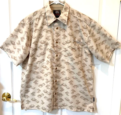 Weatherproof Garment Co Mens Fishing Size L Beige Fish Print Button-Up Outdoor - Image 1 of 4