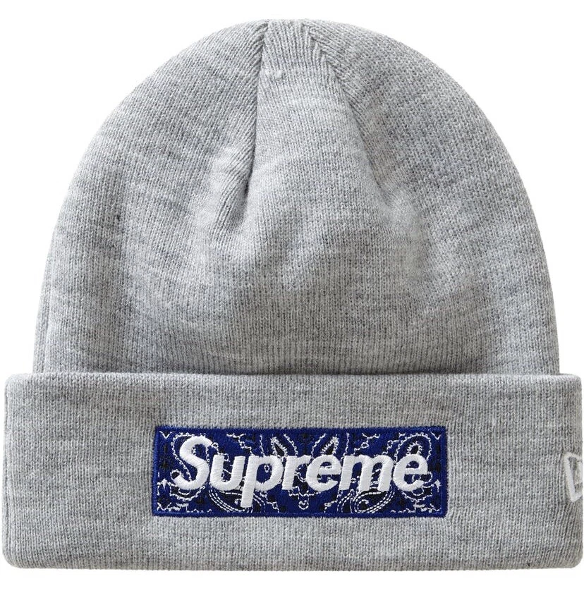 Supreme Era Box Logo Beanie Knit Cap Heather Grey Paisley RARE COLORWAY