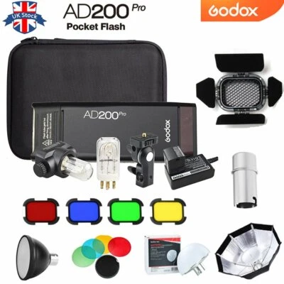 UK Godox 2.4G TTL HSS 1/8000s AD200pro Pocket Flash + riflettore softbox porta fienile