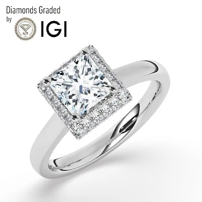 Princess Solitaire Halo 950 platinum Engagement Ring, 3 ct, Lab-grown IGI - Image 1 of 4