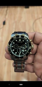 Invicta Pro Diver Silver Black Dial Gold Trim Watch #80039 With Gold Trim Band - Picture 1 of 5