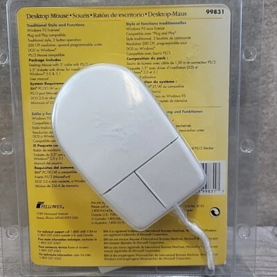 VTG 1995 Fellowes Desktop Computer Mouse Kit Serial PS/2 NOS 99831 Windows 95 - Image 1 of 4