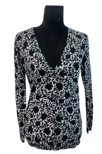 Ann Taylor LOFT Size Petite S Black & White Floral Cardigan with Silk - Picture 1 of 8