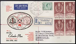 1961 4'3 Uprated 1/- Colombo Plam Block FDC Registered to GB Red LONDON CDS - Picture 1 of 4