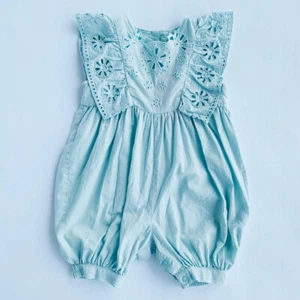 G-Stella McCartney, 0-3M, 0/s cotton short romper (Mint Eyelet) - Picture 1 of 2
