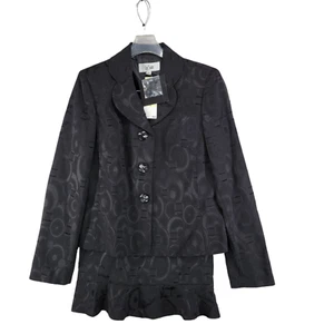 Le Suit Womens Black Long Sleeve Florence Blazer Skirt Suit Set 2 Piece SZ 4 NWT - Picture 1 of 16