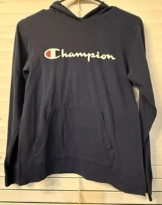 Champion Youth Long Sleeve Navy Shirt Size Large Hooded  - Picture 1 of 3