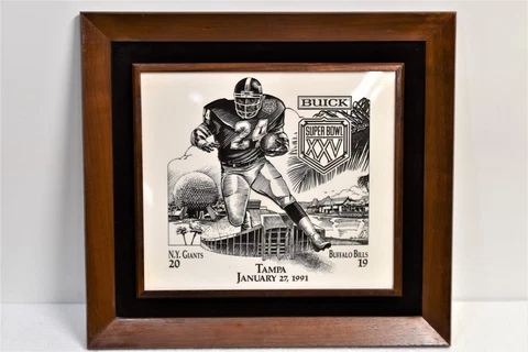 1991 Super Bowl New York Giants Marble Etching Plaque 22x20x 1/4" Buick - 8g Cover