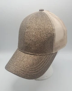 New CC Exclusive Gold Glitter Bling Baseball Hat Ponytail Adjustable Strap Hat - Picture 1 of 10