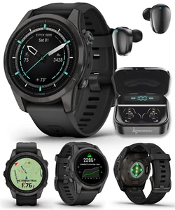 Garmin epix Pro Sapphire Gen 2 42mm Smartwatch Titanium Black w/ Black EarBuds - Picture 1 of 13