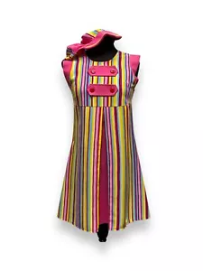 Mini abito a righe rosa e arcobaleno anni 60-70 taglia XS - costume ex noleggio - Foto 1 di 8