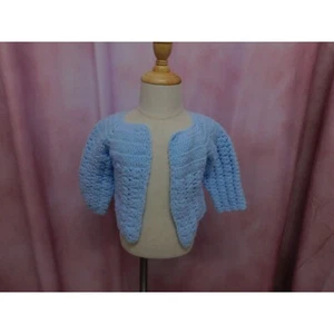 Handmade Crochet Knit Sweater Jacket Infant 12 mo Blue Long Sleeve - Picture 1 of 6