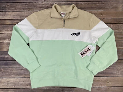 Guess Originals Sweater Mens Size S Half Zip Colorblock Fleece Lined New Retro - Image 1 of 4