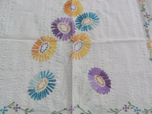 Not quite finished vintage embroidered cream cotton summer spread 75 x 93 inches - Picture 1 of 8