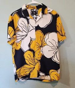 Camicia uomo denim e fiori Ricky Singh media floreale stampa hawaiana con bottoni - Foto 1 di 4