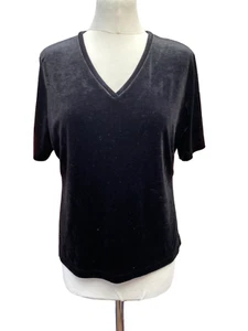 St Michael M&S Top Black Short Sleeve Stretchy Velvet Feel UK 18 Bust 40 inches - Picture 1 of 8