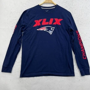 Nike New England Patriots T-Shirt Adults Size L Blue Super Bowl XLIX Long Sleeve - Picture 1 of 9