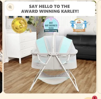 Cuna Dream On Me Karley en azul y gris, ligera portátil para bebé Foto 1 de 4