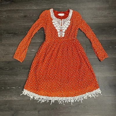 Vestido Anthropologie A'Reve Crochet Abuela Boho Pradera Manga Larga Talla Pequeña Foto 1 de 4