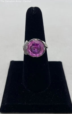 10K White Gold Fine Jewelry Lab Created Pink Ruby Gemstone Modern Ring Size 7.5 - Image 1 of 4