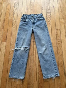 Vintage 90s Levis 550 Youth 9 Relaxed Denim Made In USA Orange Tab Distressed - Picture 1 of 14