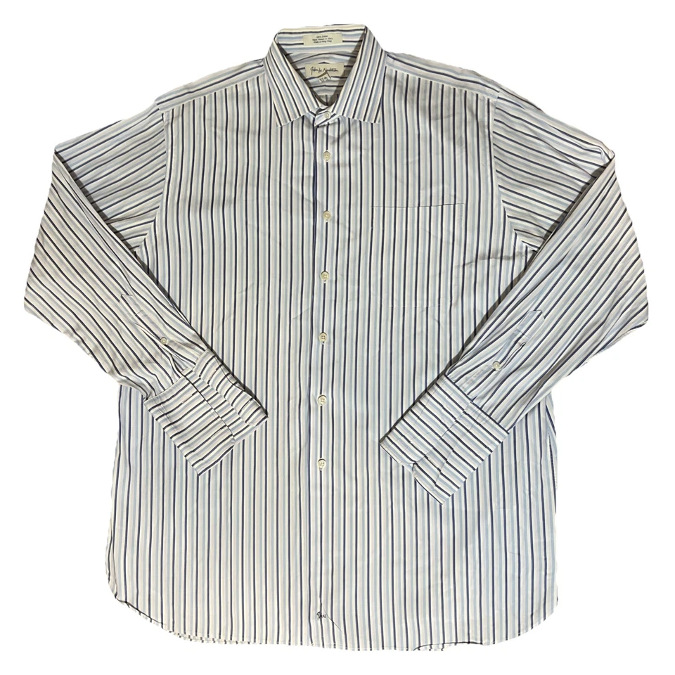 Рубашка мужская John W Nordstrom размер 17 1/2-34 синяя полоса 100% хлопок на пуговицах - Изображение 1 из 2