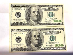 Series 2006 $100 FRN KJ 06762169 & 2170 Old Currency P10002 - Picture 1 of 2