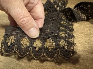 Metallic Crochet Lace Edging Trim Fabric With Scallop, Per Metre - Dark Brown - Picture 1 of 3