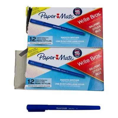 24 bolígrafos Paper Mate tinta azul bolígrafos Write Bros. Punto medio Foto 1 de 4