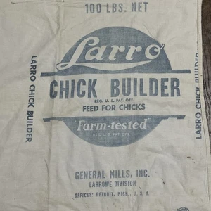 Vintage Larro Futtersack ganzes Stück 100 Pfund Kükenfutter General Mills Stoff - Bild 1 von 10
