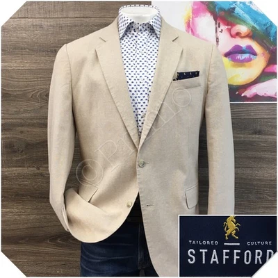 STAFFORD Mens Blazer Sport Coat Casual Jacket Size 46L Classic Linen Cotton Suit - Image 1 of 4