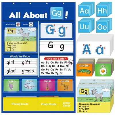 Alphabet Learning Pocket Chart, Circle Time Learning Center Alphabet Flash Ca... - Image 1 of 4